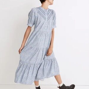 Madewell Embroidered Floral Cottage Garden Tiered Midi Dress Puff Sleeve Sz M